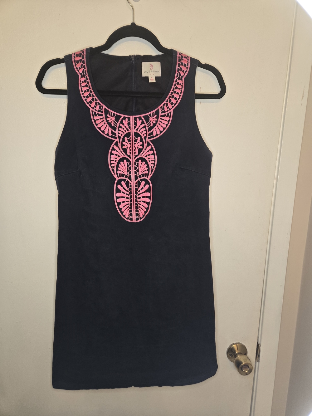 JB by Julie Brown Navy Shift Dress with Pink Embroidered Yoke